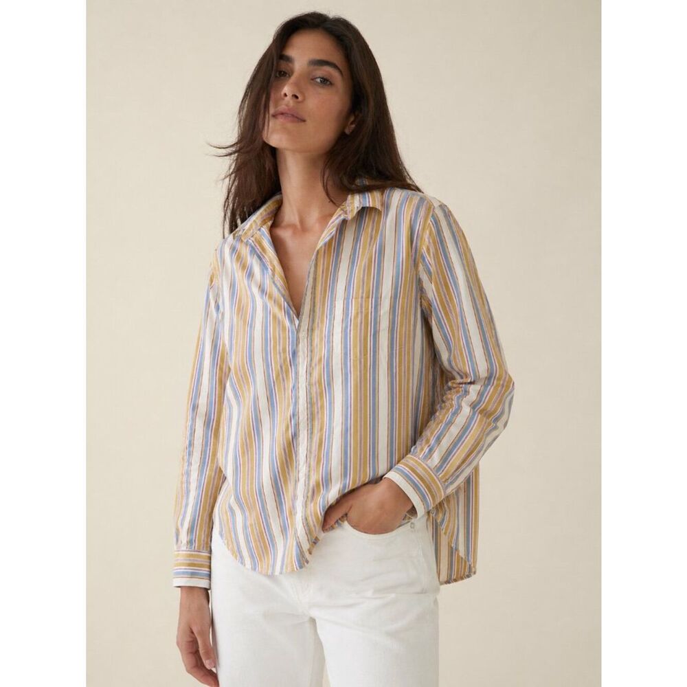 Frank & Eileen Eileen Gold Stripe Button Up Shirt XS